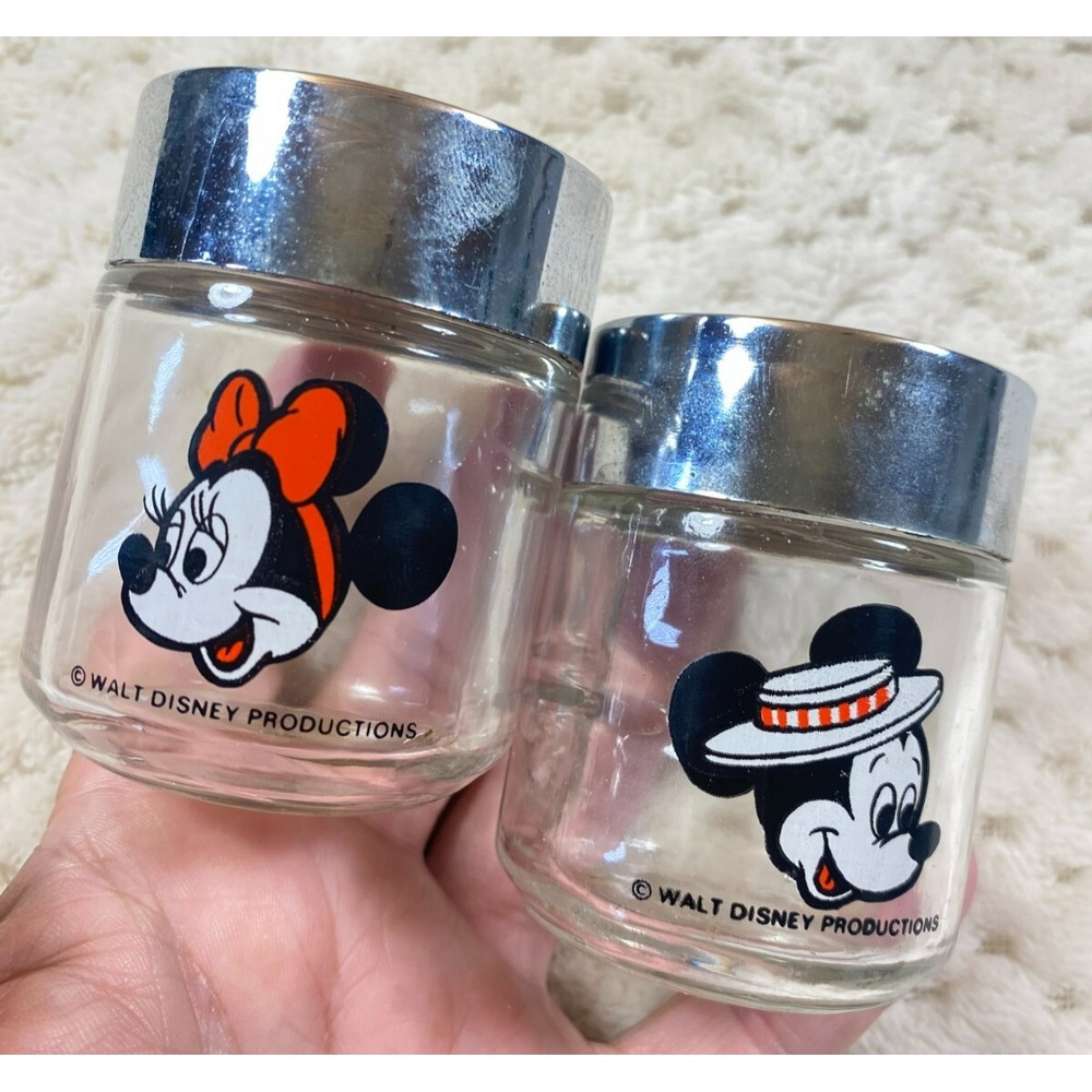 Vintage 1990’s Walt Disney Mickey And Minnie Glass Salt And Pepper Shaker Set